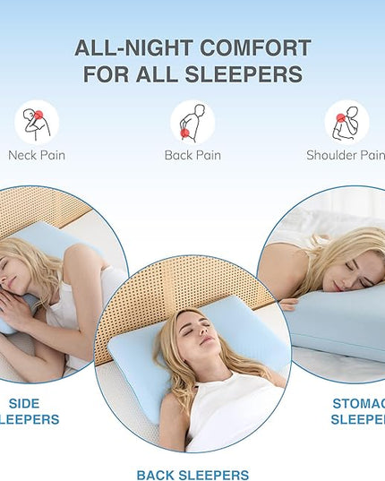 EGOHOME Cooling Gel Memory Foam Pillow - Reversible Cooling Cover, Neck Support for Side, Back and Stomach Sleepers, Removable & Machine Washable, All-Season Comfort, Standard Size, Blue