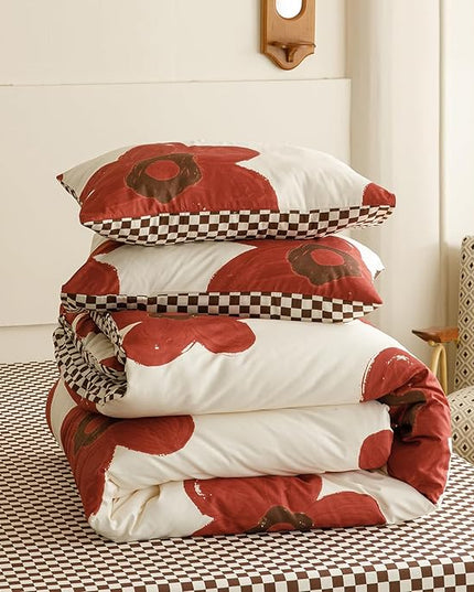 Houseri Red Sunflower Comforter Set King Foral Bedding Soft Comfy Comforter Quilts
