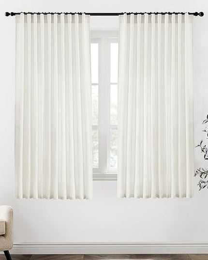 XTMYI 70 x 63 Inch Length Living Room Curtains,Linen Short Wide Bay Window Curtains for Bedroom,Set of 2 Panels,70x63 in Long,Cream Ivory