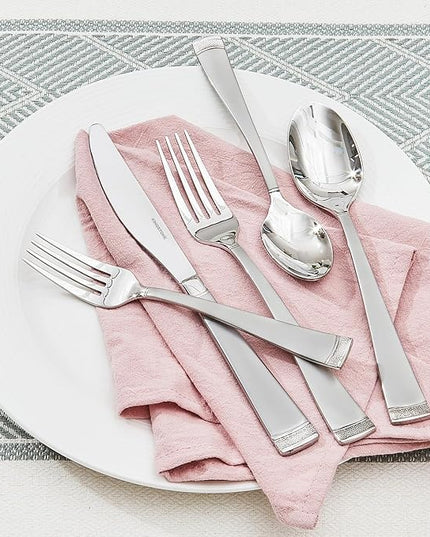 KINGSTONE Silverware Set, 30-Piece Flatware Set for 6, 18/10 Stainless Steel Cutlery Set with Bead Edge, Utensil for Kitchen, Home, Party, Wedding, Mirror Polished, Dishwasher Safe