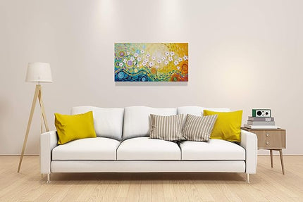 Yihui Arts Hand-Painted Textured Floral Wall Art, Vibrant Abstract Flower Canvas Painting with Thick Textures, Modern Boho Decor for Living Room Bedroom, Colorful Blooming Daisy Artwork