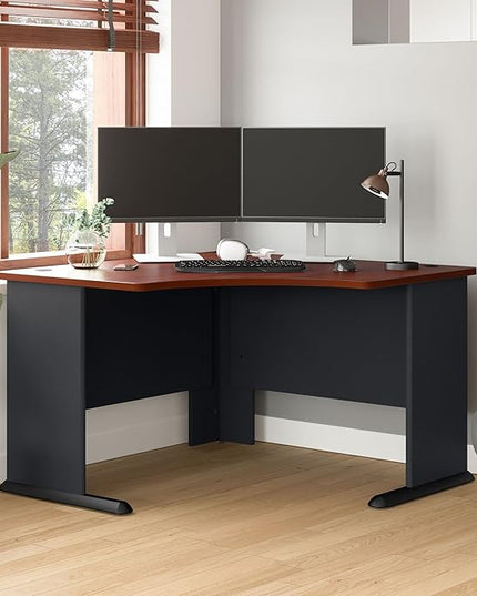 Bush Business Furniture Series A 48W Corner Desk in Hansen Cherry and Galaxy, Small Computer Table for Home or Professional Office