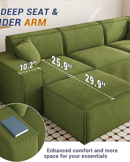 Cloud Couch Sectional, Comfort Chenille Boneless Couch for Living Room, Memory Foam Deep Seat Modular Sectional Sofa Compression Floor Sofa, No Assembly Required