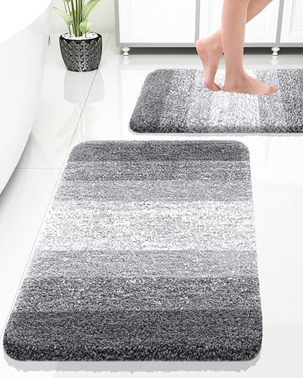 OLANLY Bathroom Rug Set 2 Piece, Soft Absorbent Microfiber Bath Rug Set, Non-Slip, Machine Wash Dry, Plush Shaggy Bath Mats for Bathroom (30"x20"+24"x16", Grey)