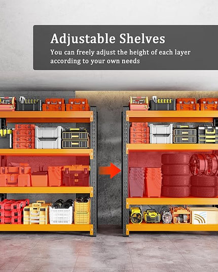 5000LBS Garage Shelving 59" W Garage Shelving Heavy Duty 4-Tier Metal Storage Shelves Adjustable Shelf Unit Storage Rack for Basement Supermarket Warehouse 59" W x 20" D x 78" H Black-Orange