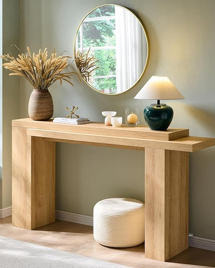 OKD 63 Inch Modern Entryway Console Table, Solid Geometry Accent Sofa Table Behind The Couch, Narrow Console Table for Entryway, Hallway, Living Room, Foyer, Natural Oak