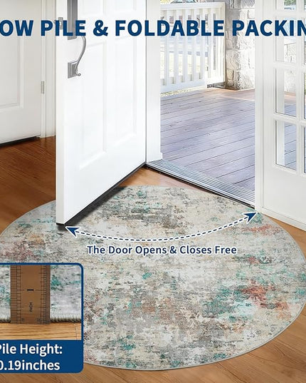 Modern Abstract 4x4 Round Area Rug Non Slip Non Shedding Rug Low Pile Stain Resistant for Bedroom Living Room Office Dining Room,Colorful