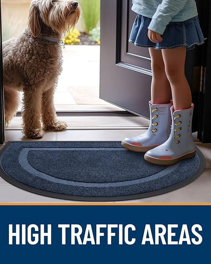 OLANLY Half Circle Door Mat Indoor Outdoor Entrance Welcome, Waterproof All-Season, All-Weather Doormat, Sturdy Natural Rubber, Low Profile, Easy Clean Patio Porch Entryway Mat, 47x23, Blue