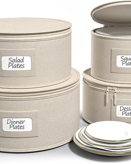 Sorbus China Storage Containers - Hard Shell Dish Storage Containers for Organizing, Moving Supplies, Party - 4 Stackable Plate Carrier Set for Dinnerware, Plate Organizer with Felt Plate Protector