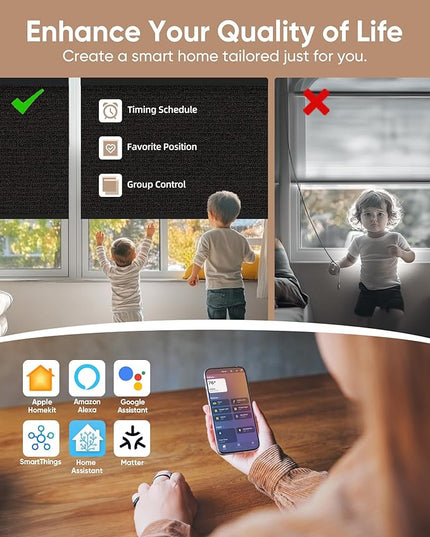 Kincmo Motorized Blinds with Remote,100% Blackout Motorized Roller Shades Work with Apple Homekit,Alexa,Google, Custom Electric Blinds with App,Voice Control (Eclipse Black)