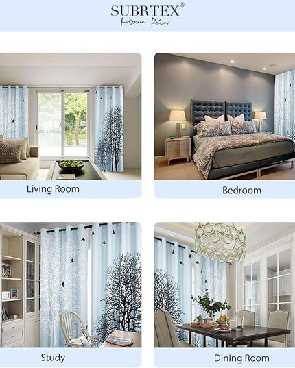 SUBRTEX Light Flitering Curtains 52Wx95L, Room Darkening Vibrant Floral Drapes, 50% Blackout, Semi Sheer Boho Farmhouse Curtains for Living Room, Light Blue
