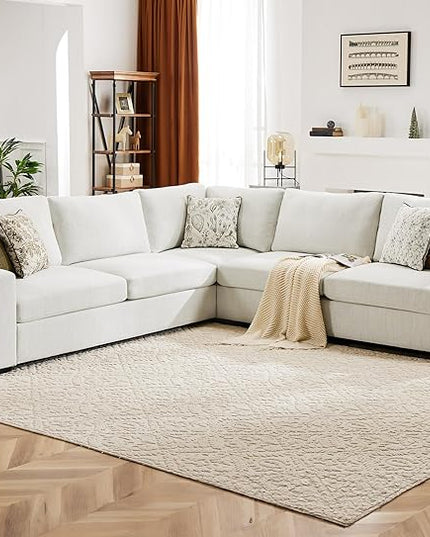 ABCASA 112" L Shaped Sectional Sofa with Detachable Sofa Cover, Reversible Sectional Modular Couch for Living Room, Linen Fabric Corner Couch with 7 Seats, Ivory