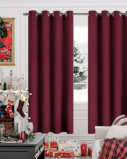 YoungsTex Burgundy Blackout Curtains for Living Room 72 Inch Length - Thermal Insulated with Grommet Room Darkening Drapes for Bedroom Dining Light Blocking, 2 Panels, 52 x 72 Inch