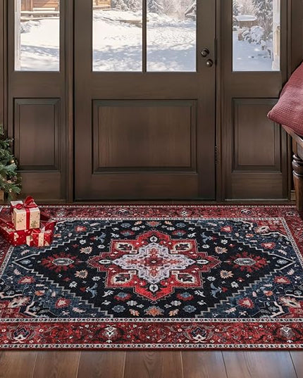 Ciicool Washable Vintage Area Rug, 2x4ft Boho Small Rug, Ultra Soft Rugs for Entryway, Non-Slip Entry Rugs Oriental Low-Pile Indoor Mat Floor Carpet for Entrance Bedroom Kitchen Bathroom Foyer Decor