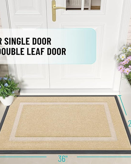 OLANLY Front Door Mat Indoor Outdoor Entrance, Waterproof All-Season, All-Weather Doormat, Sturdy Natural Rubber, Fade Resistant, Low Profile, Easy Clean Patio Porch Entryway Mat, 36x24, Beige