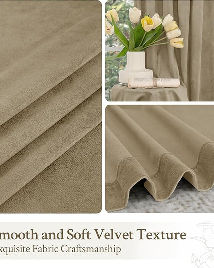 LAMIT Velvet Curtains 102 Inch for Living Room, Thick Thermal Insulated Drapes Room Darkening Country Decor Back Tab and Rod Pocket Panels for Bedroom, 2 Panels, Dark Taupe, 52 x 102 Inch