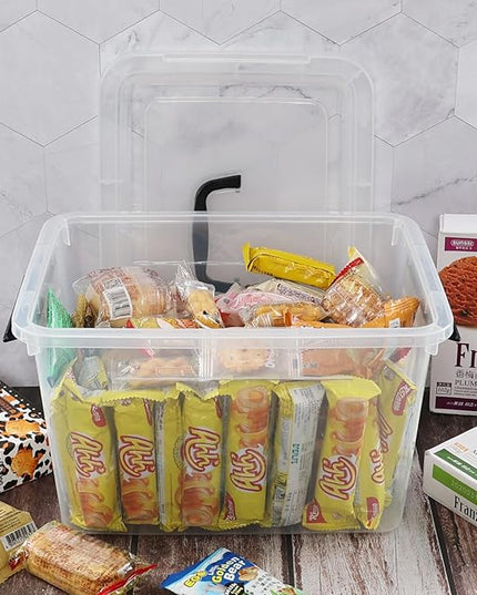 Clear Storage Latch Box 12 L, Plastic Organizing Box/Bin with Lid and Black Handles, 6-Pack