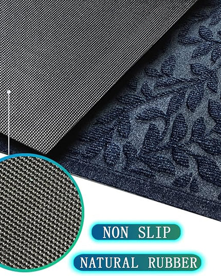 Bulijojo Sturdy Front Entrance Doormats,Durable Heavy Duty Welcome Mat,Thick Absorbent Natural Rubber Non Slip Mat,Easy Clean Entryway Mat Leaves Blue 23"x35"