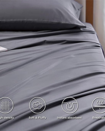 Bedsure Twin XL Sheet Set Dorm Bedding, Cooling Sheets Twin Extra Long Sheets, Rayon Derived from Bamboo, Deep Pocket Up to 16", Hotel Luxury Silky Bedding Sheets & Pillowcases, Dark Grey