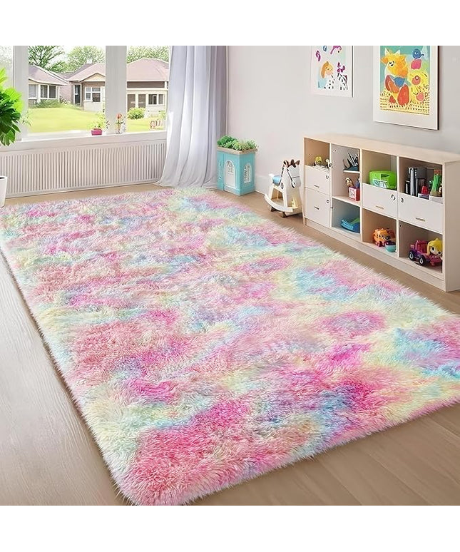 Ophanie Rainbow Colorful Rugs for Living Room 5x8, Unicorn Fluffy Shag Fuzzy Plush Soft Carpets, Floor Shaggy Area Rugs for Bedroom, Carpet for Kids Girls Dorm Nursery Home Decor Aesthetic