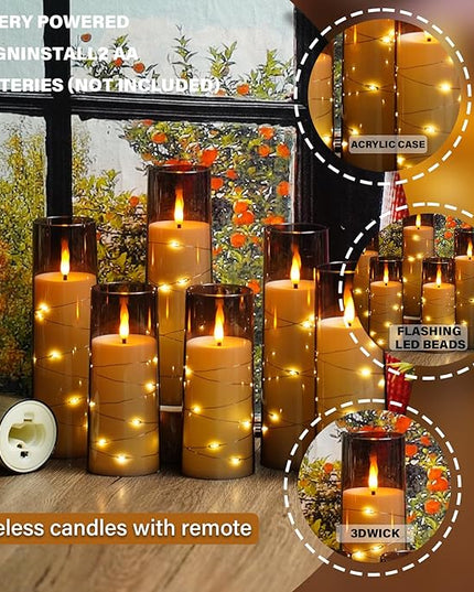 Flickering Flameless LED Candles,Battery Operated Candles 24 Pcs with Embedded Star String,Acrylic LED Pillar Candles with Remote,Suitable for Home Decoration to Create an Atmosphere (Grey)