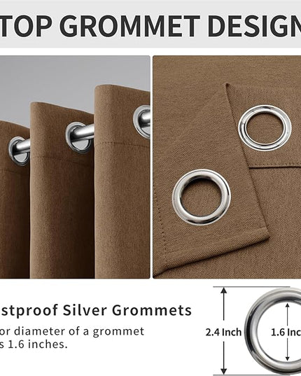 Easy-Going Linen Look Blackout Curtain Grommet Window Curtain Drapes for Bedroom, Living Room Thermal Insulated Room Darkening (2 Panels, 52x108 inch, Brown)