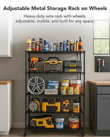 5 Tier Wire Shelving Unit Storage Rack, Metal Heavy Duty Utility Organizers, Organization Units for Products Plant Pantry, Garage, Laundry Racks Durable Shelf Stand,14"W x 30"L x 60"H, Black