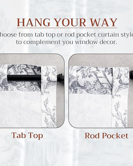 Maison d' Hermine Curtains for Living Room 100% Cotton 108 inch Length One Panel Light Filtering Toile Curtains with Rod and Loop Pockets (The Miller Paloma Gray (White Background), 50" W x 108" L)