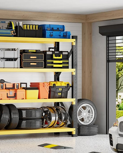 5000LBS Heavy Duty Garage Shelving 59" W Garage Storage Shelves 4-Tier Metal Adjustable Shelf Unit Storage Rack for Basement Supermarket Warehouse 59" W x 24" D x 78" H Yellow