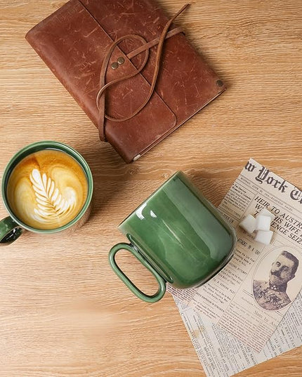 vicrays Ceramic Coffee Mug Set - 18 Ounce Large Stoneware Mug for Men Women - Unique Glazed Porcelain Mugs with Handle for Coffee Latte Tea Milk Cocoa - Set of 4 (Green)