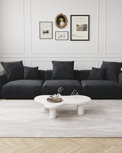 JACH 142"" Luxurious Sectional Couch Sofa with 5 Pillows, Deep Seat Modular Sectional Couch, Cushion Covers Removable, Huge Plus Sofas Couches for Living Room, Office, Apartment, Black, 3-Seater