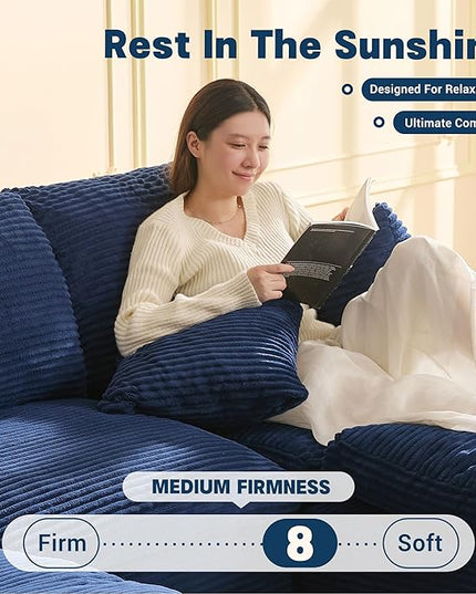 106.3” Sectional Couches for Living Room, Cloud Couch, Modular Sectional Sofa, Convertible Sofas Bed, Deep Seat Sofa, U Shaped Cozy Sofa Furniture Set, Corduroy, Blue