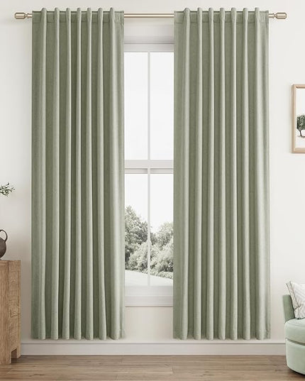 Sage Green Linen Blackout Curtains 78 Inch Length 2 Panels Set for Living Room Bedroom Back Tab Thermal Insulated 100% Black Out Linen Drapes Room Darkening Window Curtains 78 Inches Long