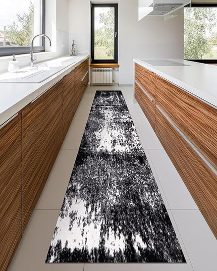 Keen Home Design Area Rugs - 2x14 Non-Shedding, Abstract Rugs for Kitchen, Living Room, Bedroom, Dining Room, Entryway - Size: 2'8" x 14', Abstract Black