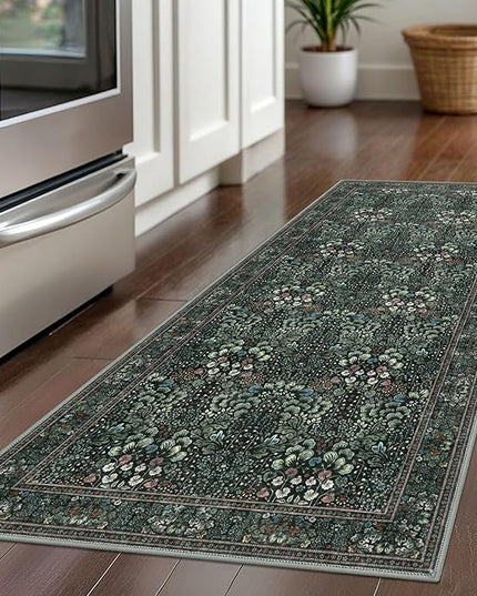 2x5 Modern Runner Rug for Hallways, Dark Green Super Soft Hallway Decor Kitchen Rugs with Non-Slip, Non-Shedding Washable Rug for Hallways Entryway Bedroom Indoor