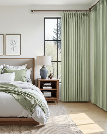 Memory Shape Pinch Pleated Curtains 102 Inches Long for Dining Room, Light Green Blackout Dual Layer Linen Sound Dampening Windows Drapes with Hooks Rings Insulated Decorative Windows Burg 2 Panel Set