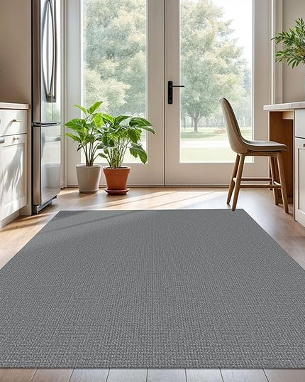 KOZYFLY Washable Area Rug for Living Room 5x7 Ft Non Slip Rubber Backed Bedroom Rug Braided Cotton Dining Room Rug, Floor Carpet for Living Room Dining Room Bedroom, Grey