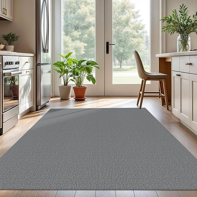 KOZYFLY Washable Area Rug for Living Room 5x7 Ft Non Slip Rubber Backed Bedroom Rug Braided Cotton Dining Room Rug, Floor Carpet for Living Room Dining Room Bedroom, Grey