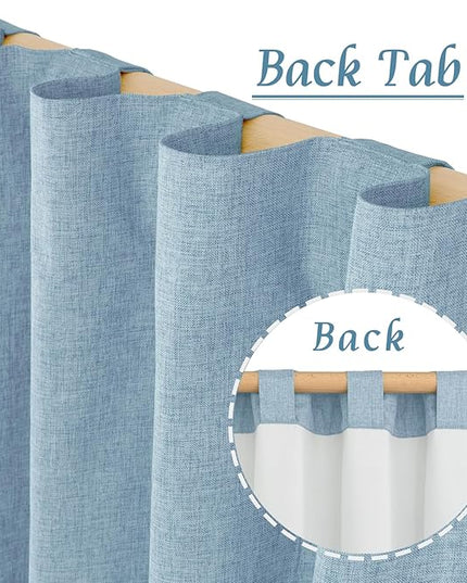 LAMIT Stone Blue 100% Blackout Linen Curtains, 84 Inch Linen Textured Living Room Farmhouse Curtains Room Darkening Back Tab and Rod Pocket Neutral Panels with White Liner, 2 Panels, 52 x 84 Inch