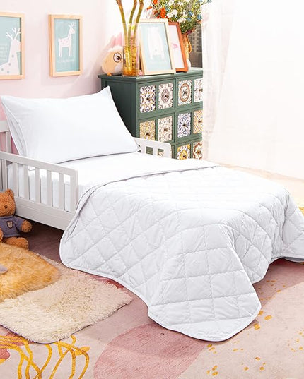NTBAY Toddler Bedding Set - 4 Piece Soft and Breathable Crib Bedding Set for Boys and Girls, Includes Quilted Comforter, Fitted Sheet, Flat Top Sheet and Envelope Pillowcase, White