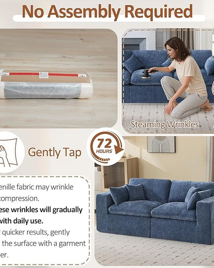 88''Cloud Boneless Sectional Couch, Modular Sectional Sofa Deep Seat, Upholstered Convertible Comfy Loveseat Chenille Memory Foam Sofa Couches for Living Room, Blue
