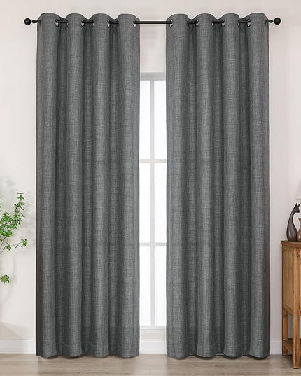 Chyhomenyc Dark Grey Curtains 84 Inches Long 2 Panels Set, Light Filtering Faux Linen Textured Soft Airy Window Curtains for Living Room Bedroom, Thick Modern Privacy Grommet Drapes, 50Wx84L, 2PCS