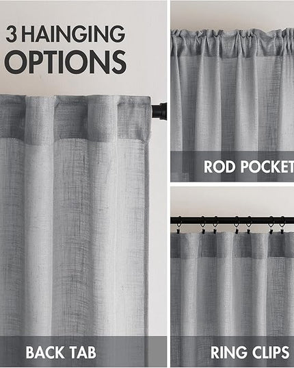 MIULEE Grey Linen Curtains 84 Inch Length for Bedroom Living Room, Soft Thick Linen Textured Window Drapes Gray Semi Sheer Light Filtering Rod Pocket Back Tab Burlap Look, 2 Panels, 37x84 Inches