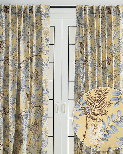 Maison d' Hermine Curtains for Living Room 100% Cotton 96 inch Length Two Panels Light Filtering Curtains for Bedroom Windows with Rod and Loop Pockets Drapes (Feuillage Light Ecru, 50" W x 96" L)