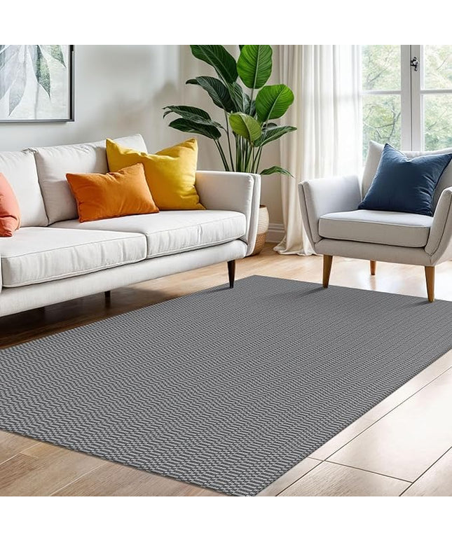 KOZYFLY Washable Area Rug 4x6 Ft Rubber Backed Rugs for Entryway Bedroom Throw Rugs Boho Entry Rug, Cotton Braided Floor Carpet for Dining Room Living Room, Grey/Charcoal Grey