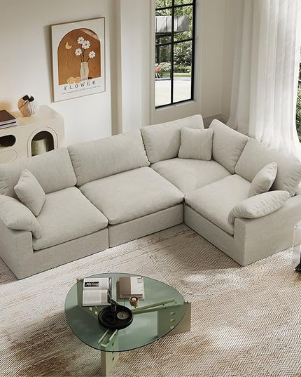 Cloud Modular Sectional Sofa,189.4" Down Filled Sofa 4 Seat with Chaise,Minimalist Sofa Cover Washable and Replaceable Couches for Living Room,Sectional Sofa Deep Seat