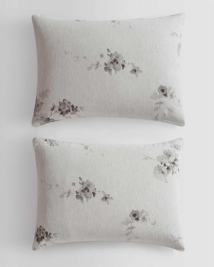 Calvin Klein - King Duvet Cover Set, Soft 100% Cotton Gauze Mélange Bedding, Tailored Knife-Edge Finish, 3 Piece Bed Set with Matching Pillowcases (Aquarelle Floral Grey)