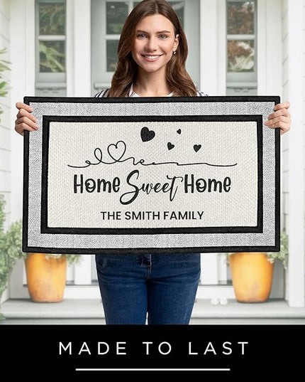 My Sign Center Personalized Doormat, Custom Welcome Mat for Front Door, Home Sweet Home, Indoor/Outdoor Anti Slip Backing, 18x30 Inches, Polyestere Top Made in USA