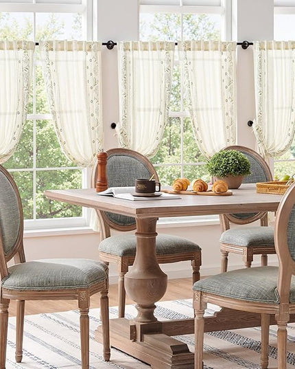 jinchan Winslow Linen Curtains 54 Inch Length Christmas Decorations Farmhouse Small Window Curtains Embroidered Bordered Floral Drapes Light Filtering for Bathroom Kitchen Sage on Beige 2 Panels