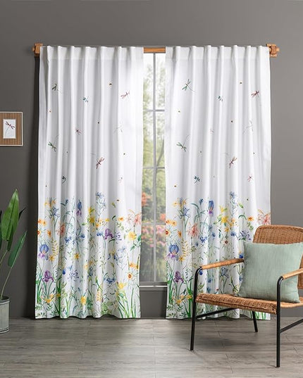 Maison d' Hermine Curtains for Living Room 100% Cotton 96 inch Length Two Panels Light Filtering Curtains for Bedroom Windows with Rod and Loop Pockets Drapes (Fleurs De Mai, 50" W x 96" L)